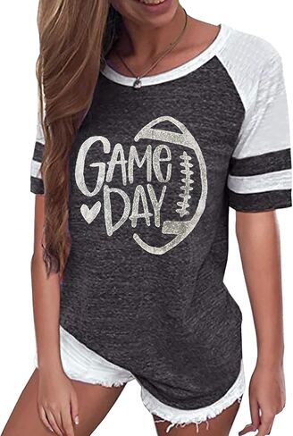 تي شيرت Game Day لكرة القدم للنساء Sunday Funday Football Graphic تي شيرت كاجوال بأكمام قصيرة in Kuwait