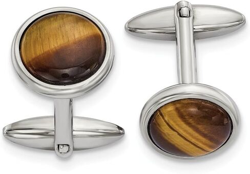 FB Jewels Solid Stainless Steel Polished Tigers Eye Cuff Links, stainless steel in Saudi Arabia