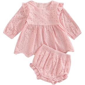 VISGOGO Toddler Baby Girls Outfits Set Cutout T-shirt Tops Solid Color Short Summer Infant Girl Cotton Linen Clothes