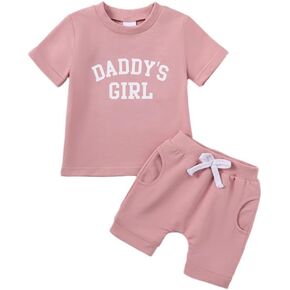 Yvowming Baby Girl Clothes Daddy's Girl Sweatshirt Top 2Pcs Solid Color Summer Outfits