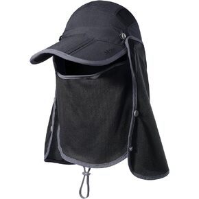 Foldable Fishing Cap with Neck Flap, UPF 50+ Sun Protection, Windproof, Removable Design, Multi-Level Adjustment