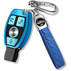QBUC for Mercedes Benz Key Fob Cover with Keychain Soft TPU Protection Case Compatible with Mercedes Benz A B C E G M R S Class GLA GLB GLC GLE GLK GLS(Blue)
