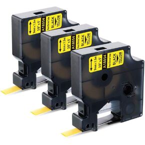 Aonomi Compatible Labels Tape Replacement for DYMO 18054 Heat Shrink Tube, Use with DYMO Rhino 5200 4200 5000 6000 Industrial Label Maker (Black on Yellow, 3/8" x 4.9')，3-Pack