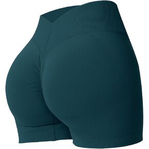 OEAK شورت رفع الغنيمة 3.5 بوصة للنساء على شكل حرف V من الخلف لراكبي الدراجات النارية، شورت ضيق قصير من ألياف لدنة مكشكشة، أزرق داكن، مقاس M in Kuwait