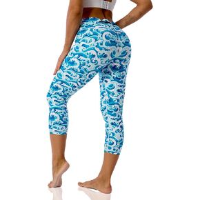 Printed Leggings with Pockets for Women Tummy Control Capri Leggings Spandex Biker Shorts for Workout Yoga Pants
