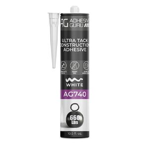 Adhesive Guru AG740 Ultra Tack Hybrid Construction Adhesive 10.5 fl oz, Heavy Duty Indoor Outdoor Caulk Sealant, White - 1 Pack