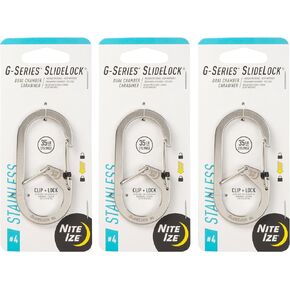 Nite Ize G-Series SlideLock Dual Chamber Carabiner - Size 4 - Stainless Steel - 3 Count (3 Pack)