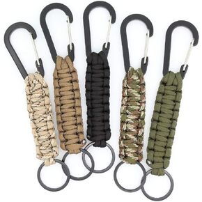 Paracord Keychain with Carabiner, Set of 5 Braided Lanyard Utility Ring Hook