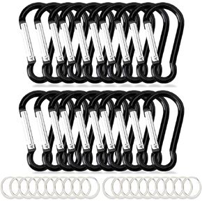 Carabiner Clip Keychain 1.81" Aluminum D-Ring Spring Loaded Gate Small Keychain Carabiners Clip Set for Outdoor Camping Mini Lock Hooks Total 40 Pcs Snap Link Durable Design Carabineer Assorted Black