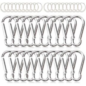 Carabiner Clip Keychain 1.83" Aluminum D-Ring Spring Loaded Gate Small Keychain Carabiners Clip Multipurpose for Outdoor Camping Mini Lock Hooks Snap Link Durable 20 Carabineer Clip+20Pcs Steel Rings