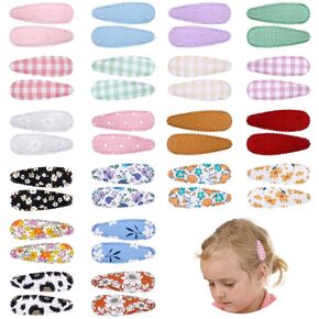 Nydotd 40pcs Girls Hair Clips Floral Print 2.2 inch Baby Toddler Snap Hair Clips Flower Patterns Wrapped by Cloth Hair Barrettes Non Slip Hairpins Hair Accessories for Baby Girls Infants Kids