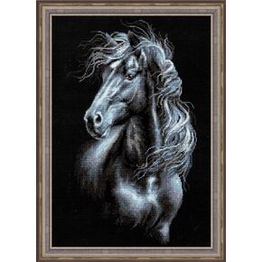 RIOLIS - Breeze Through Mane 1494, Counted Cross Stitch Kit 11,81" x17,72, Black Horse Embroidery Kit, Cross Stitch Patterns for Adults with Horse, Cross Stitch Kits for Adults Advanced & Beginners