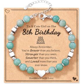Shonyin 8-10 Year Old Girl Birthday Gift, Natural Stone Heart Bracelet for Girl Daughter Granddaughter Niece