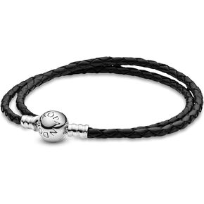 Black Leather Charm Pandora Jewelry Sterling Silver Bracelet 19 Cm Mother's day Jewelry