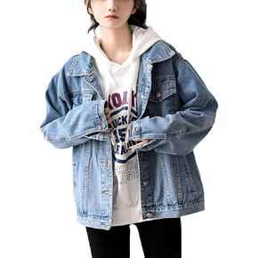 ZLSLZ Womens Loose Boyfriend Oversized Denim Jean Jacket Coat Plus Size Blue