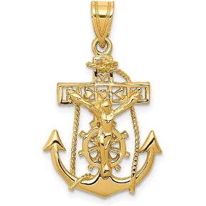 Solid 14k Yellow Gold Anchor Mariners Cross Crucifix Pendant (29mm x 18mm)