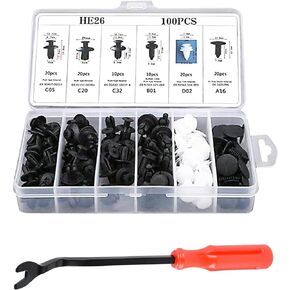 getfay Pack-100 Car Bumper Retainer Clips, Waterproof Durable Push-in Automotive Fasteners Rivet, 6.3MM 8MM 9MM 10MM Multifunctional Parts Repair Tool Replacement Kit (White & Black)