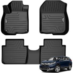 CRV Floor Mats, GORWARE 3D Floor Liner Compatible with Honda CR-V 2022 2021 2020 2019 2018 2017, Front and Rear Row Floor Liners for CRV 2017-2022 with All Weather Performance, 3 Pcs Car Floor Mat