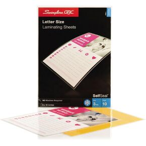 Swingline GBC 3747308 SelfSeal Single-Sided Letter-Size Laminating Sheets 3mil 9 x 12 10/Pack