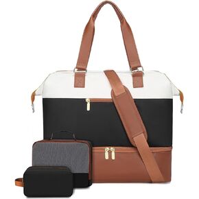 Large Weekender Bag for Women: Travel Duffel Bag with Shoe Compartment Carry-On Overnight Tote Bag with Toiletry Bag Personal Item Bag Duffle Bag with Trolley Sleeve & USB Charging Port for Hospital