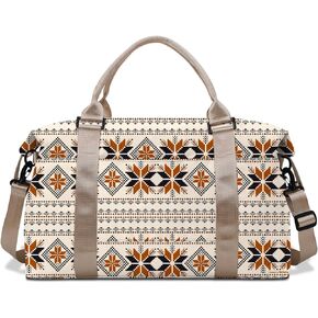 Boho Travel Bag Weekender Bag Duffel Bag Overnight Bag Carry On Bag with Trolley Sleeve,Travel Tote Bag with Wet Pocket Shoulder Strap for Women Girls Bohemian Aesthetic Cute-Brown Maple Leaf