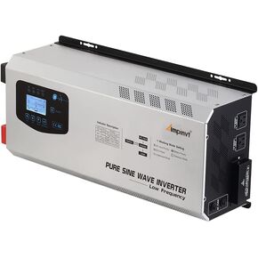 Ampinvt 6000W Peak 18000W عاكس موجة جيبية نقية، 24VDC إلى 120V 240V مخرج مرحلة مقسمة، مع شاحن بطارية تيار متردد، نظام طاقة منخفض التردد خارج الشبكة، بطارية ليثيوم مغمورة بالجل الغلق