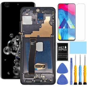 AMOLED for Samsung Galaxy S20 Ultra 5G Screen Replacement with Frame for Samsung S20 Ultra LCD Display Digitizer G988u G988a G988w Touch Screen Assembly 6.8 inch Black