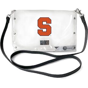 Littlearth Womens NCAA Syracuse Orange Clear Envelope Purse with Black Fashion Strap, Clear, 10" x 6.5" x 0.5"