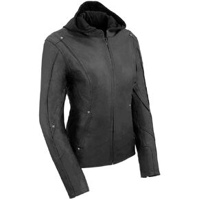 Milwaukee Leather MLL2555 Women's Black 3/4 Hooded Leather Jacket with Side Stretch