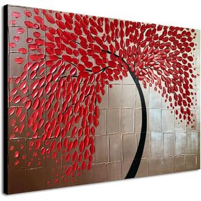 Wieco Art Red Flower Oil Paintings on Canvas Wall Art Ready to Hang for Living Room Bedroom Kitchen Home Decorations Large Modern 100% Hand Painted Stretched and Framed Abstract Floral Artwork L