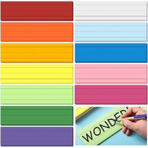 Tudomro 300 Sheets Colored Sentence Strips for Teacher Supplies, Classroom, Ruled Bright Lined Cardstock Strips for Writing Words, 12 Colors, 12 x 3 Inch