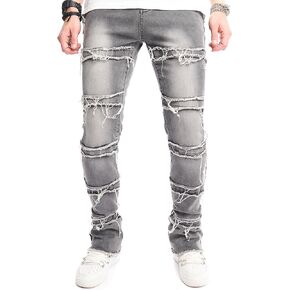 WEIBUMAOYI Men's Slim Fit Denim Pants Stacked Jeans Skinny Male Trousers