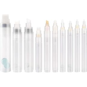10 Pack Refillable Paint Pen Empty Marker [1mm-15mm], Clear White Acrylic Permanent Empty Paint Marker, Fillable Paint Pens for Rock Painting, Ceramics, Glass, Graffiti, Stone, Art, and DIY