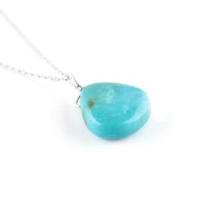 InfinityGemsArt Turquoise Pendant Necklace for Women, Birthstone, Natural Gemstone Cabochon Pear, Dainty Bezel Handmade Jewelry, Chakra Energy Healing Crystals, 925 Sterling Silver Chain 18 inch
