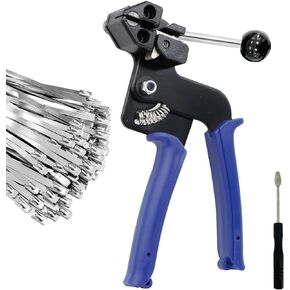 Sutekus Cable Tie Gun Kit Stainless Steel Tie Tool with 100 Pieces Stainless Steel Cable Zip Ties for Fastening & Cutting Up To 12mm Width Cable Ties (l Trigger)