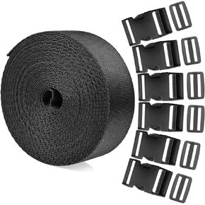 1.5 Inch 6 Yards Nylon Webbing Straps with 6 Set 1.5 Inch Flat Side Release Plastic Buckles and Tri-Glide Slides for DIY Making Luggage Strap, Pet Collar, Backpack