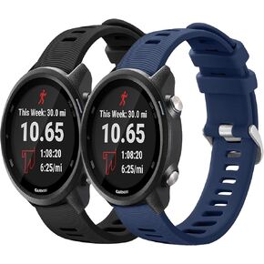 2 Pack Waterproof Band Compatible with Garmin Forerunner 245 Watch Band/Garmin Forerunner 55 Band, 20mm Replacement Strap for Forerunner 245 Music Watch Bands