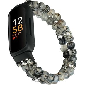 iLVANYA Beaded Bracelet Compatible for Fitbit Inspire 3 for Women Girls,Fashion Handmade Pearl Beads Elastic Stretch Watch Band for Fitbit Inspire 3 Fitness Tracker