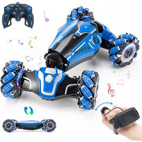 1:12 RC Stunt car, 2.4GHz Four-Wheel Drive Remote-Controlled Gesture Sensor Toy car, Dual Sided Rotating Off-Road Vehicle with 360 ° Flipping Light and Music, Suitable for 6-12 Boys and Girls