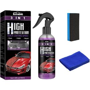 High Protection 3 in 1 Quick Coating Spray - Scratch Repair, Fast Wax Polishing, Plastic Refresher Quick Car Ceramic Coating Spray with Sponge and Towel