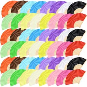 FEPITO 20 Pieces Handheld Yellow Paper Fan Paper Folding Fans with Bamboos for Wedding Gift, Party, Home
