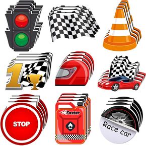 Seajan 36 Pcs Race Car Notepads for Kids Fuel Tank Tire Roadblock Flag Traffic Light Helmet Racing Car Trophy STOP for Kids' Birthday Racing Themed Events Party Prizes School Classroom Favors