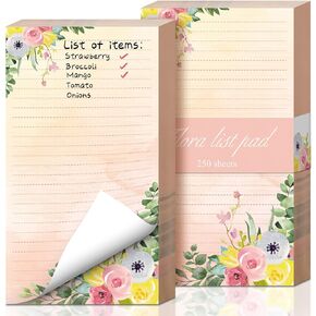 2 Pieces Grocery List Notepads Floral Notepads 500 Tear off Sheets 4.5 x 8 Inch Lined Shopping List Notepads Stylish Small Flower Memo Note Pad for First Day of school Gift Women Travel