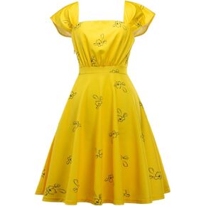 IDEALSANXUN Womens Bright Yellow Cap Sleeve Lovely Cocktail Floral Party Dress