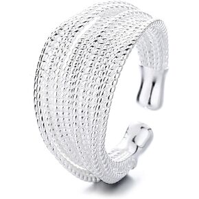 LOVPEPY 925 Sterling Silver Multi Lines Ring to Women Vintage Opend Hip Hop Exaggerate Coil Wire Wrap Statement Ring For Mother Fashion Trend Mother's Day Graduation Friendship Jewelry Gift for Girls