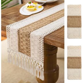 2 حزمة مكرامية الجدول عداء نمط المزرعة - 72 بوصة عيد الميلاد الجدول عداء الربط المنسوجة الجدول عداء مع شرابة البيج مزرعة الخريف الديكور لديكور الزفاف البوهيمي ريفي دش الزفاف in Kuwait