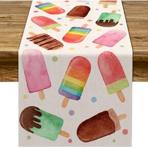 Summer Popsicle Table Runner Ice Cream Themed Birthday Baby Shower Party Farmhouse Kitchen Dining Room Home Decoration (13" x 72")