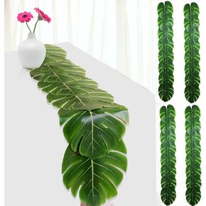 4 Pcs Artificial Palm Leaves Table Runners 72 Inch, Tropical Palm Leaves Table Runner Faux Leaf Table Cloth for Wedding Hawaiian Luau Theme Party Supply Summer Table Wall Decorations