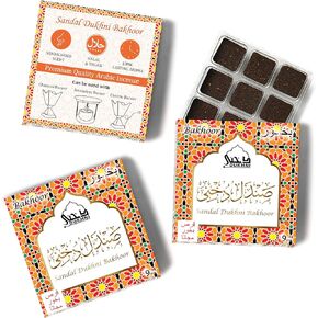Sandal Bakhoor by Dukhni | 3 Boxes x 9 Piece Each | Arabic Bakhoor Incense | Sandalwood Blend | Perfect for Prayer Time | to Relax & Meditate | Handmade Traditional Recipe