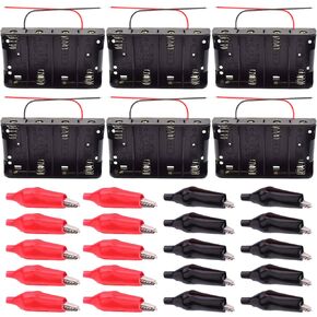 DKARDU 4-Slot D Size Battery Holder with Two Wires, 6V D Size Battery Case Box with 20 x Aligator Clip (6 Pack)